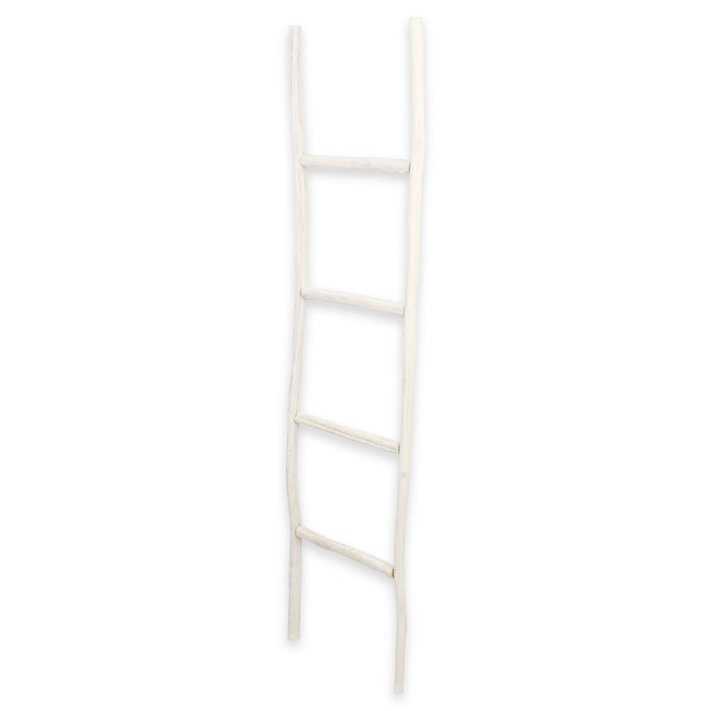59" White Distressed Solid Wood Four Step Ladder Shelf