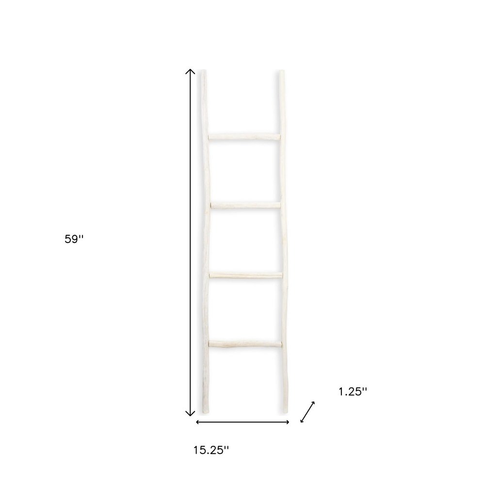 59" White Distressed Solid Wood Four Step Ladder Shelf