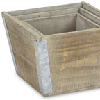 Set of Three Natural And Silver Metal And Wood 217 Ounce Square Distressed Planter Boxes