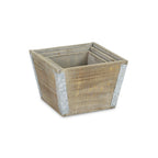 Set of Three Natural And Silver Metal And Wood 217 Ounce Square Distressed Planter Boxes