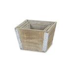 Set of Three Natural And Silver Metal And Wood 217 Ounce Square Distressed Planter Boxes