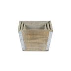 Set of Three Natural And Silver Metal And Wood 217 Ounce Square Distressed Planter Boxes