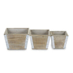 Set of Three Natural And Silver Metal And Wood 217 Ounce Square Distressed Planter Boxes