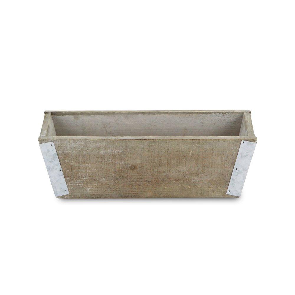 Natural And Silver Metal And Wood 90 Ounce Rectangular Distressed Planter Box