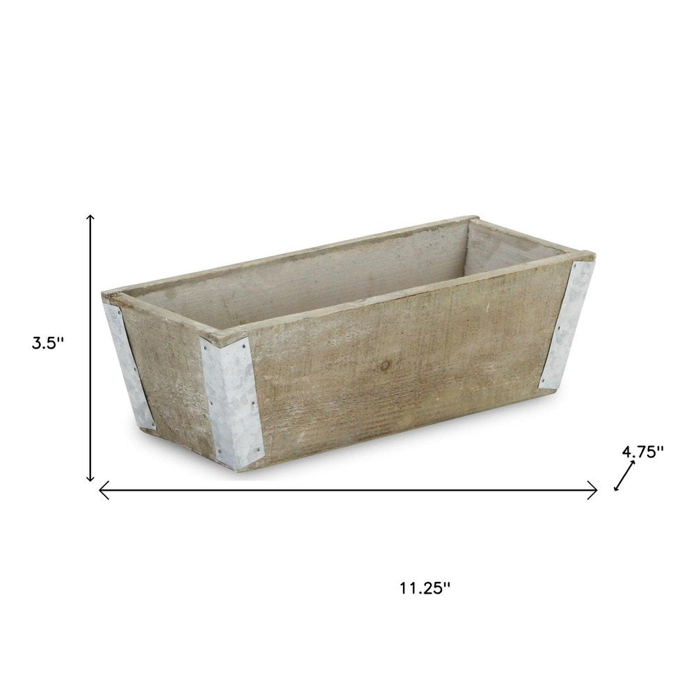 Natural And Silver Metal And Wood 90 Ounce Rectangular Distressed Planter Box