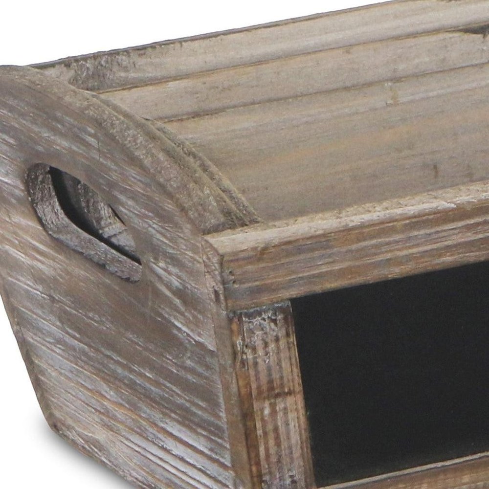 Set of Three Brown Wood Rectangular Distressed Planter Boxes