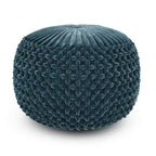 20" Teal Blue Velvet Tufted Round Pouf Ottoman