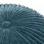 20" Teal Blue Velvet Tufted Round Pouf Ottoman