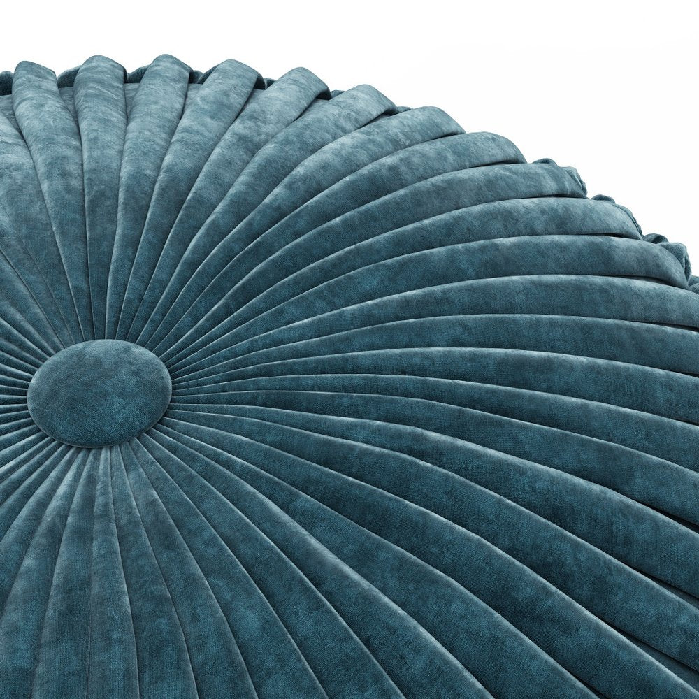 20" Teal Blue Velvet Tufted Round Pouf Ottoman