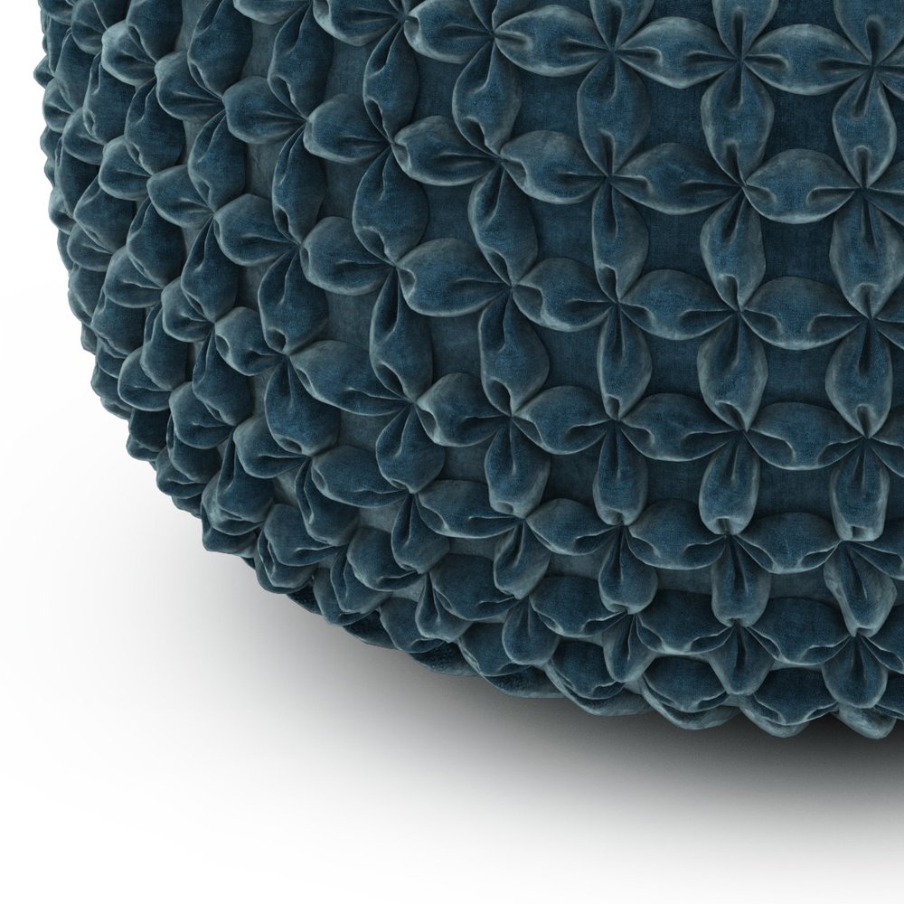 20" Teal Blue Velvet Tufted Round Pouf Ottoman