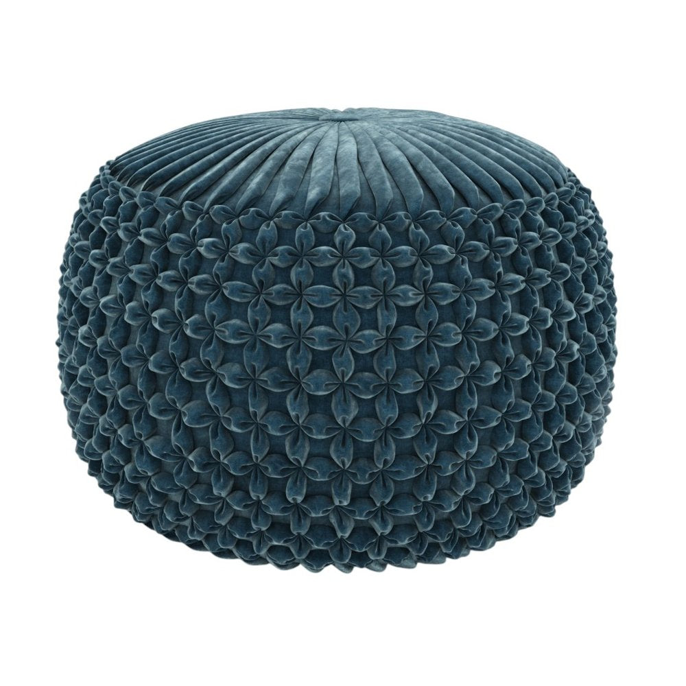 20" Teal Blue Velvet Tufted Round Pouf Ottoman