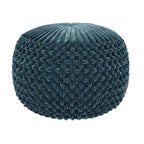20" Teal Blue Velvet Tufted Round Pouf Ottoman