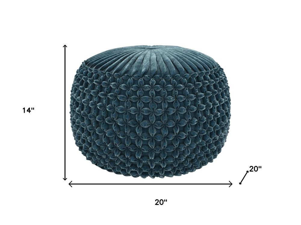 20" Teal Blue Velvet Tufted Round Pouf Ottoman