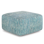 20" Denim Blue and White Cotton Chevron Pouf Ottoman