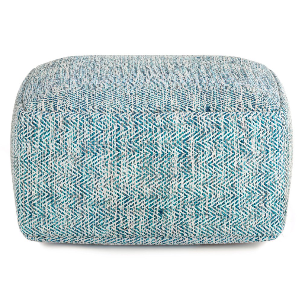 20" Denim Blue and White Cotton Chevron Pouf Ottoman
