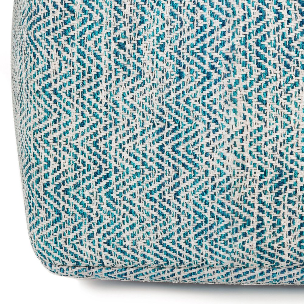 20" Denim Blue and White Cotton Chevron Pouf Ottoman