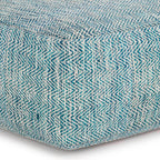 20" Denim Blue and White Cotton Chevron Pouf Ottoman