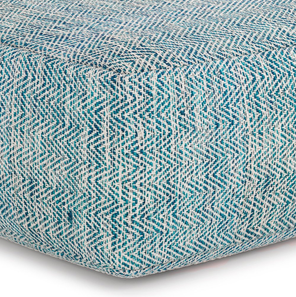 20" Denim Blue and White Cotton Chevron Pouf Ottoman