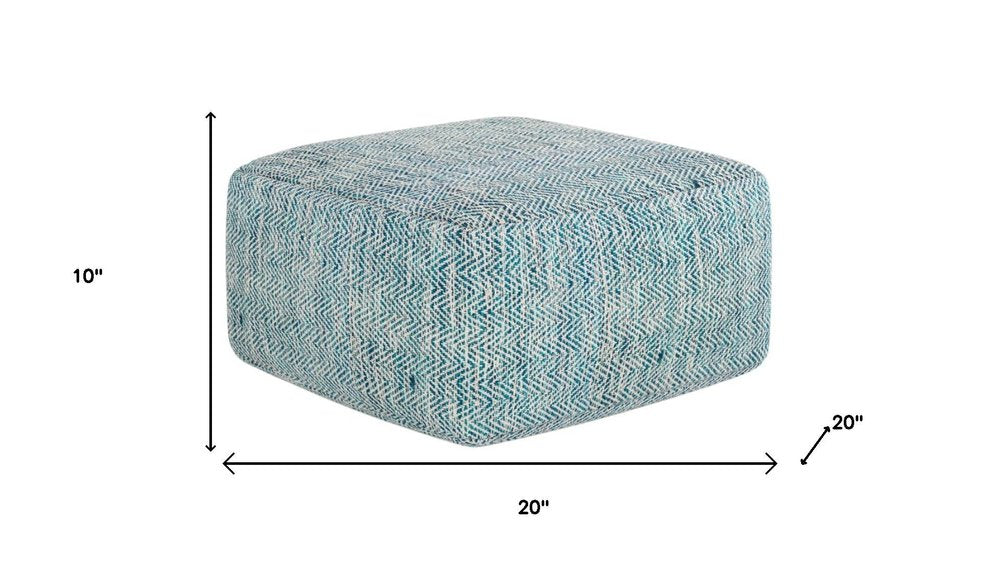 20" Denim Blue and White Cotton Chevron Pouf Ottoman