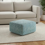 20" Denim Blue and White Cotton Chevron Pouf Ottoman