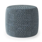 20" Blue and White Cotton Abstract Round Pouf Ottoman