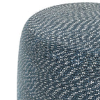 20" Blue and White Cotton Abstract Round Pouf Ottoman