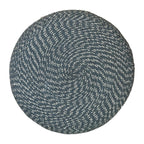 20" Blue and White Cotton Abstract Round Pouf Ottoman