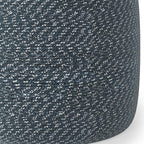 20" Blue and White Cotton Abstract Round Pouf Ottoman