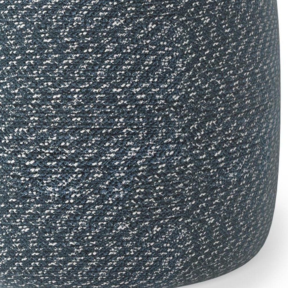 20" Blue and White Cotton Abstract Round Pouf Ottoman