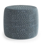 20" Blue and White Cotton Abstract Round Pouf Ottoman