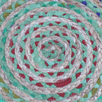 20" Blue Gray and Green Jute and Cotton Striped Round Pouf Ottoman