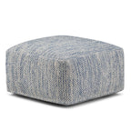 20" Denim Blue and White Cotton Chevron Pouf Ottoman