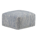 20" Denim Blue and White Cotton Chevron Pouf Ottoman