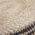 18" Black and Natural Jute Round Pouf Ottoman