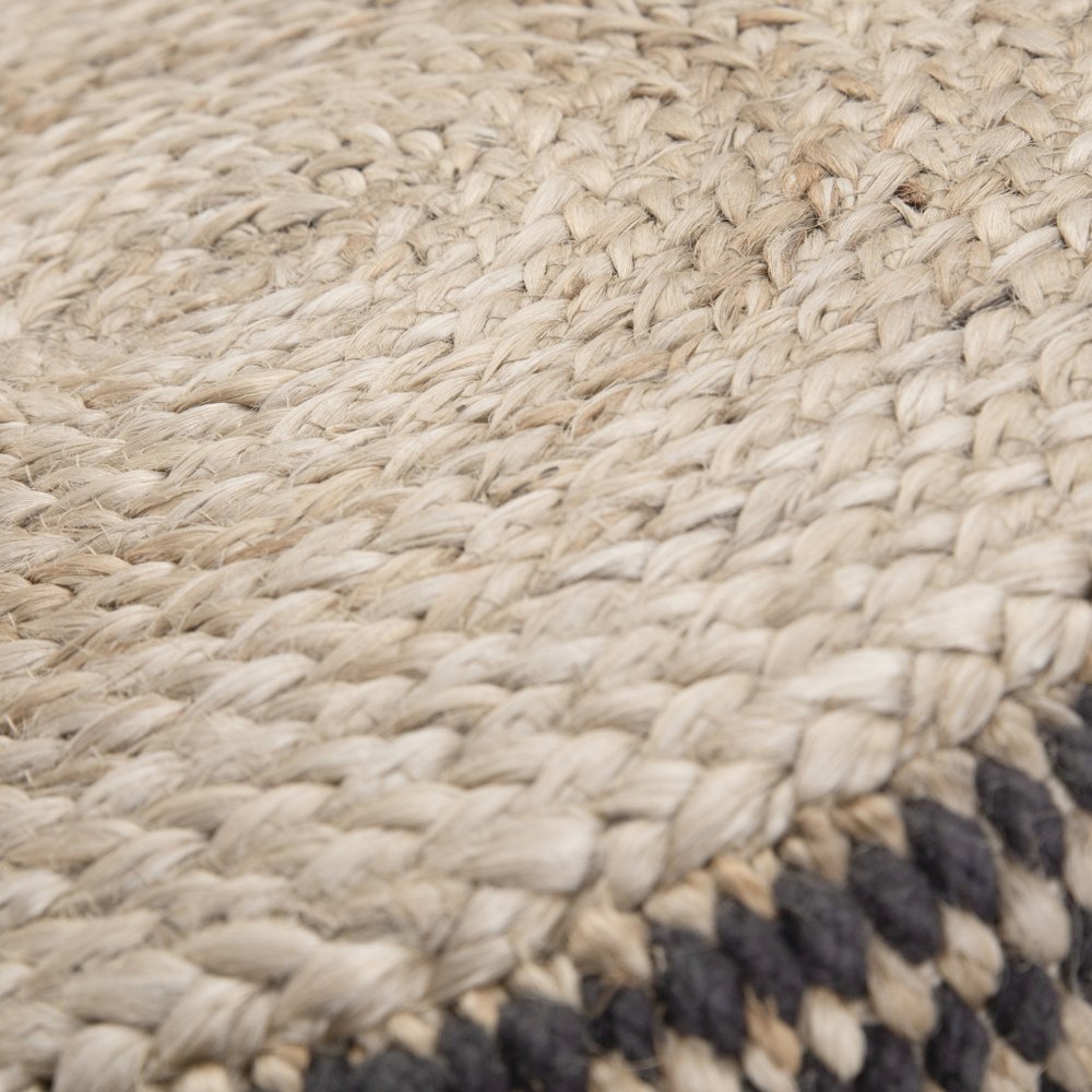 18" Black and Natural Jute Round Pouf Ottoman