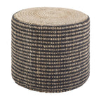 18" Black and Natural Jute Round Pouf Ottoman
