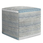 16" Blue Gray and Off White Cotton Abstract Cube Pouf Ottoman