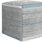 16" Blue Gray and Off White Cotton Abstract Cube Pouf Ottoman