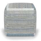 16" Blue Gray and Off White Cotton Abstract Cube Pouf Ottoman