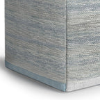 16" Blue Gray and Off White Cotton Abstract Cube Pouf Ottoman