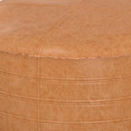 32" Brown Faux Leather Round Pouf Ottoman