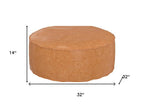 32" Brown Faux Leather Round Pouf Ottoman