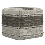18" Blue Brown and Off White Cotton and Wool Striped Pouf Ottoman