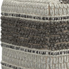 18" Blue Brown and Off White Cotton and Wool Striped Pouf Ottoman