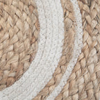 18" Natural and Off White Jute and Cotton Color Block Round Pouf Ottoman