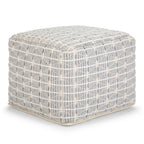 18" Light Blue and White Cotton Geometric Pouf Ottoman
