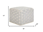 18" Light Blue and White Cotton Geometric Pouf Ottoman