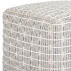 18" Light Blue and White Cotton Geometric Pouf Ottoman