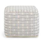 18" Light Blue and White Cotton Geometric Pouf Ottoman