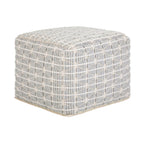 18" Light Blue and White Cotton Geometric Pouf Ottoman